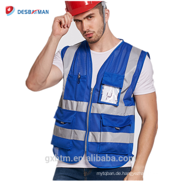 High Quality Reflective Safety Vest With Pocket High Visibility Construction Blue Waistcoat Custom Workwear Jacket